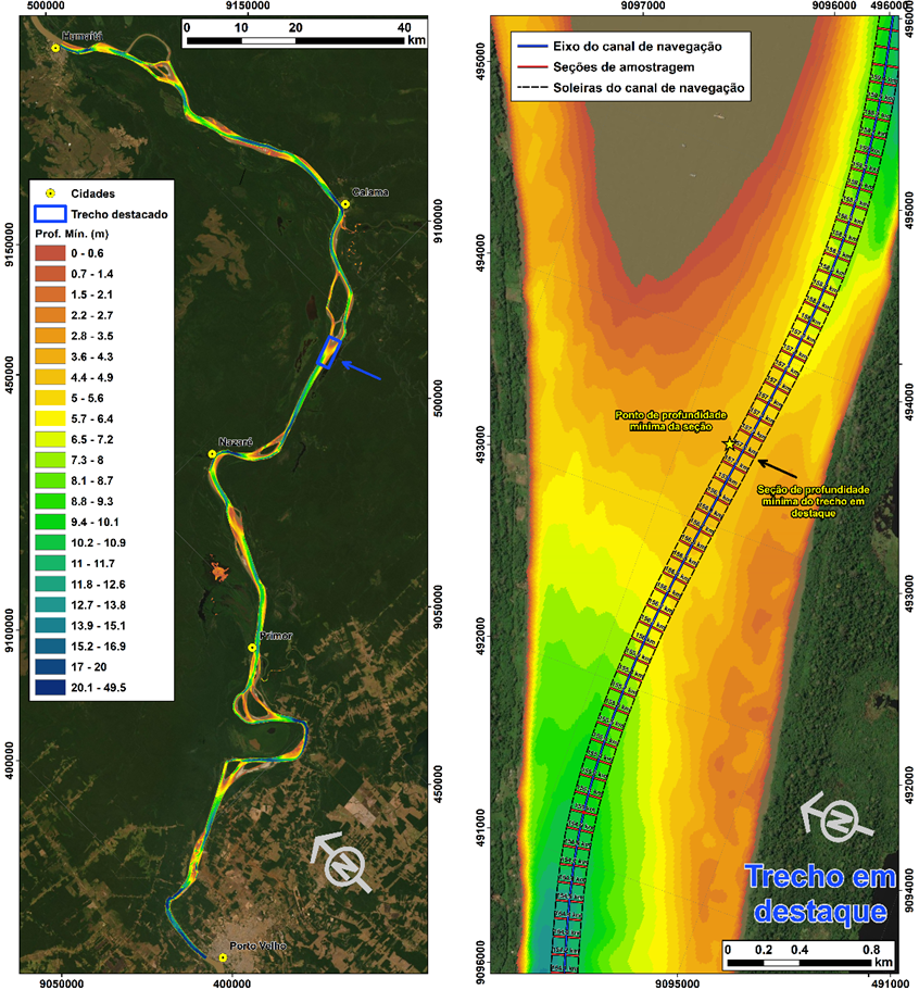Relatório batimétrico CHD - cartografia do canal de navegação com escala de profundidades